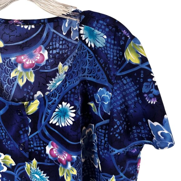 Womens Size XL Floral Patterned Womens Blouse Short Sleeve Button-Up - Picture 10 of 14